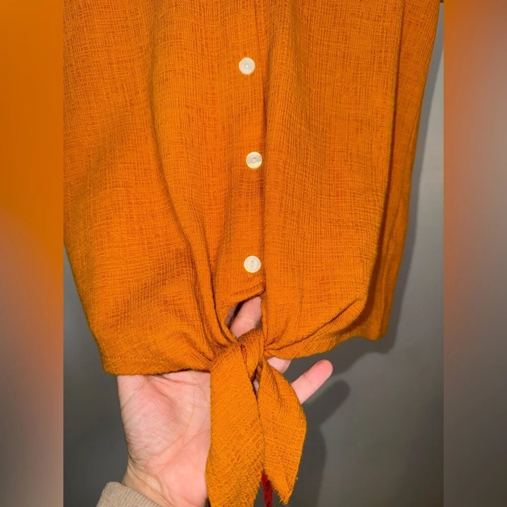 J.Crew Textured Tie-Front Blouse Cap Sleeve Size XS Mustard
